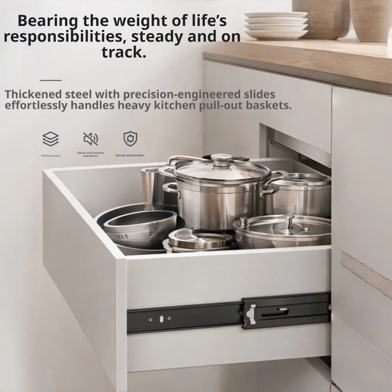 3-Section Drawer Slides, Silent Guide Rails, hardware Accessories, Pulley Slide Rails, Wardrobe & Keyboard Slides