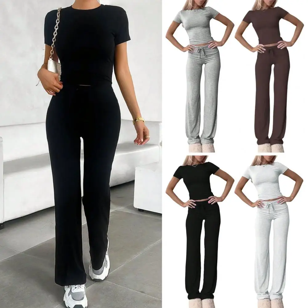

2026 Spring Women's Two-piece Set 2025 New Casual Suit Short Sleeved Slim Fit Top Long Pants Home Wear Sportswear Yoga Wear