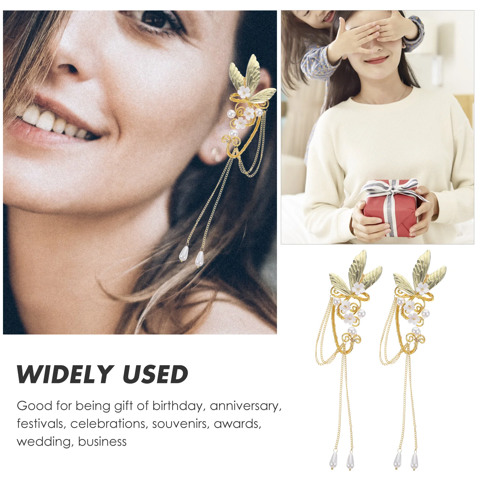 

2Pcs Butterfly Wing Tassel Earrings Large Dangle Clip on Non Pierced Earrings Women Fashion Decorative Ear Clips for Gifts