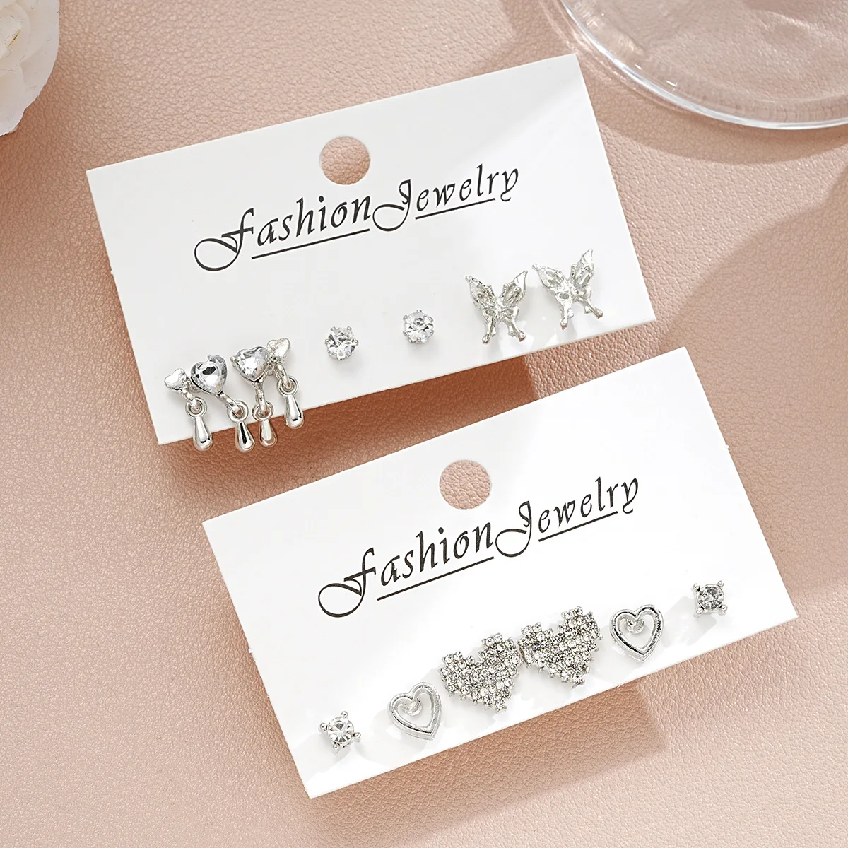 1set Hot Selling Sweet Butterfly Personality high-end Sense Diamond Studded Earrings Combination Temperament Earrings For Women