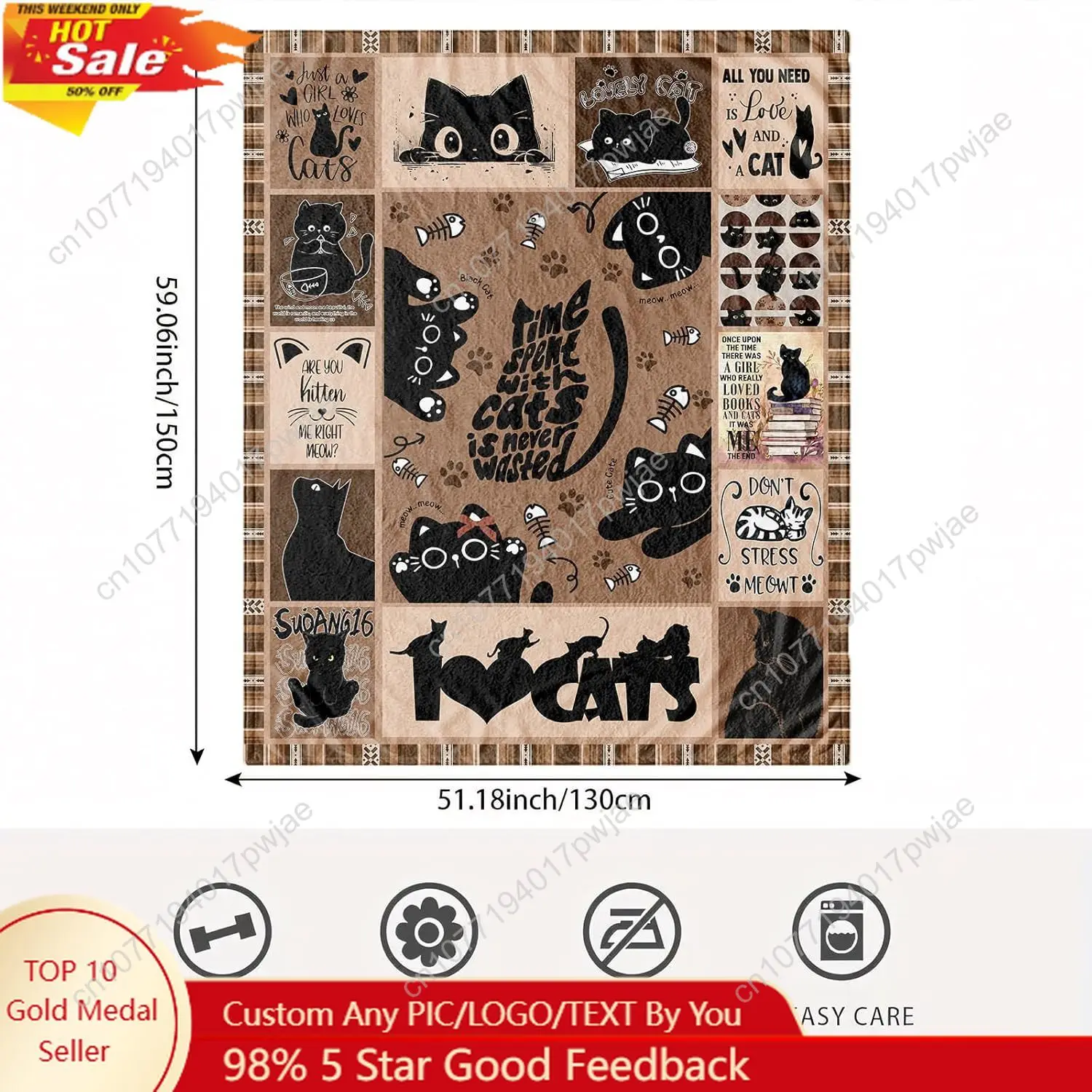 

Black Cat Blanket Flannel Cats Throw Blanket for Couch & Bed Soft Lightweight for Cat Lovers Women & Teens Custom blankets