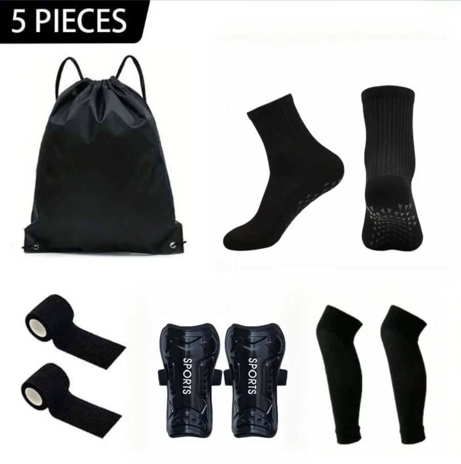 Adult Teenager Soccer Training Set Complete Football Shin Guard Kit Anti Slip Socks Calf Sleeve Adhesive Tape Bag Sports Kit