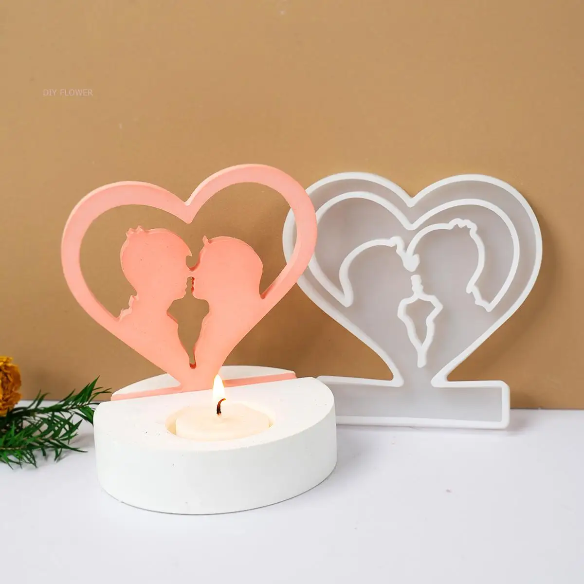 Couple Kissing Candle Holder Silicone Mold DIY Gypsum Cement Love Candlestick Ornament Resin Mould Crafts Valentine\'s Day Gifts