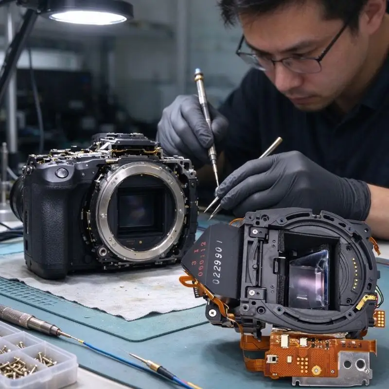 96BA Mirror Box Repair Assembly for 5D2 DSLR with Integrated Mirror Mechanism and Flexible Ribbon Circuits, Used Camera