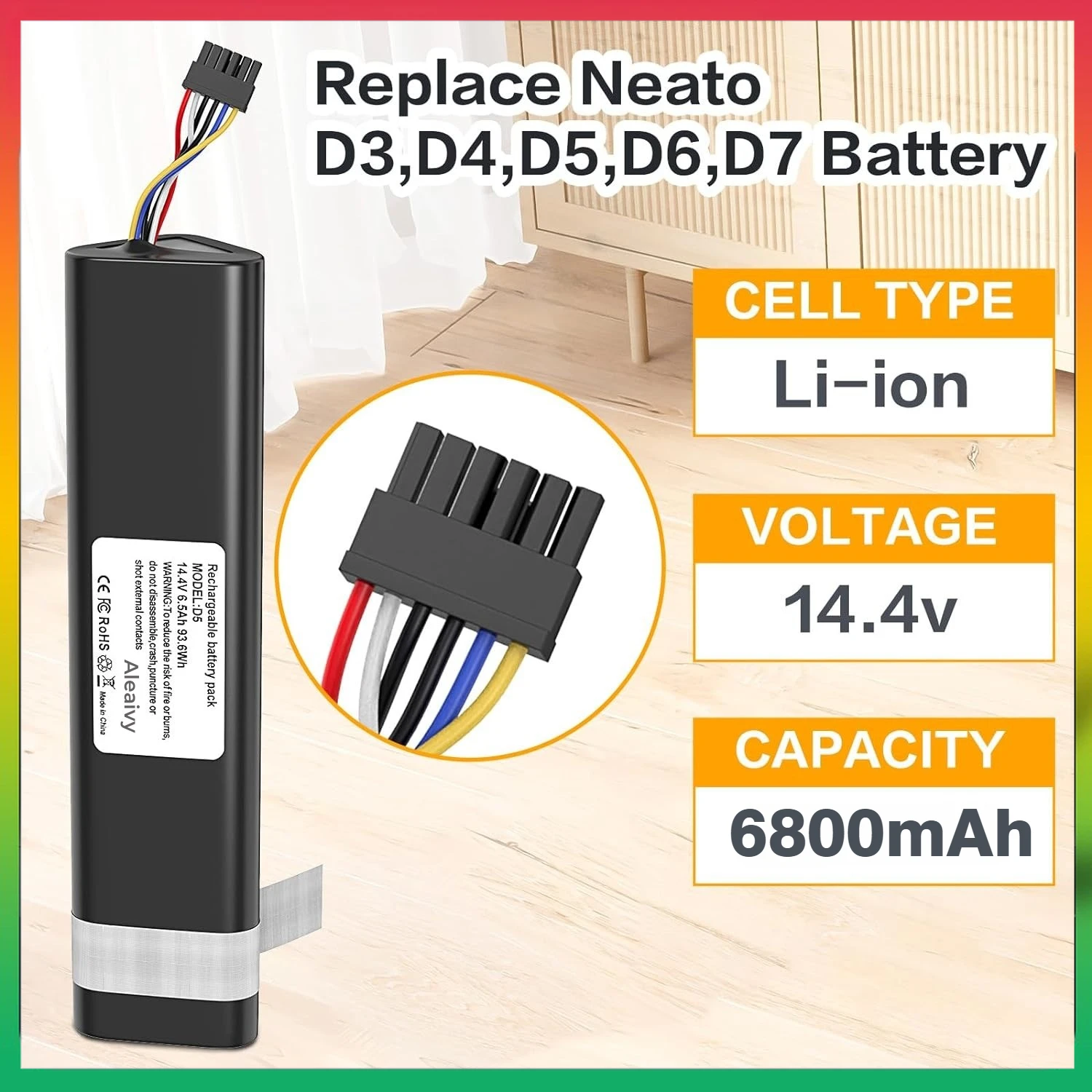 

6800mAh Battery for Neato Botvac Connected D3,D3+,D4,D5,D5+,D6,D7,D301,D303,D502,D503,D701,D702,D703,D705 Vacuum Cleaner Bateria