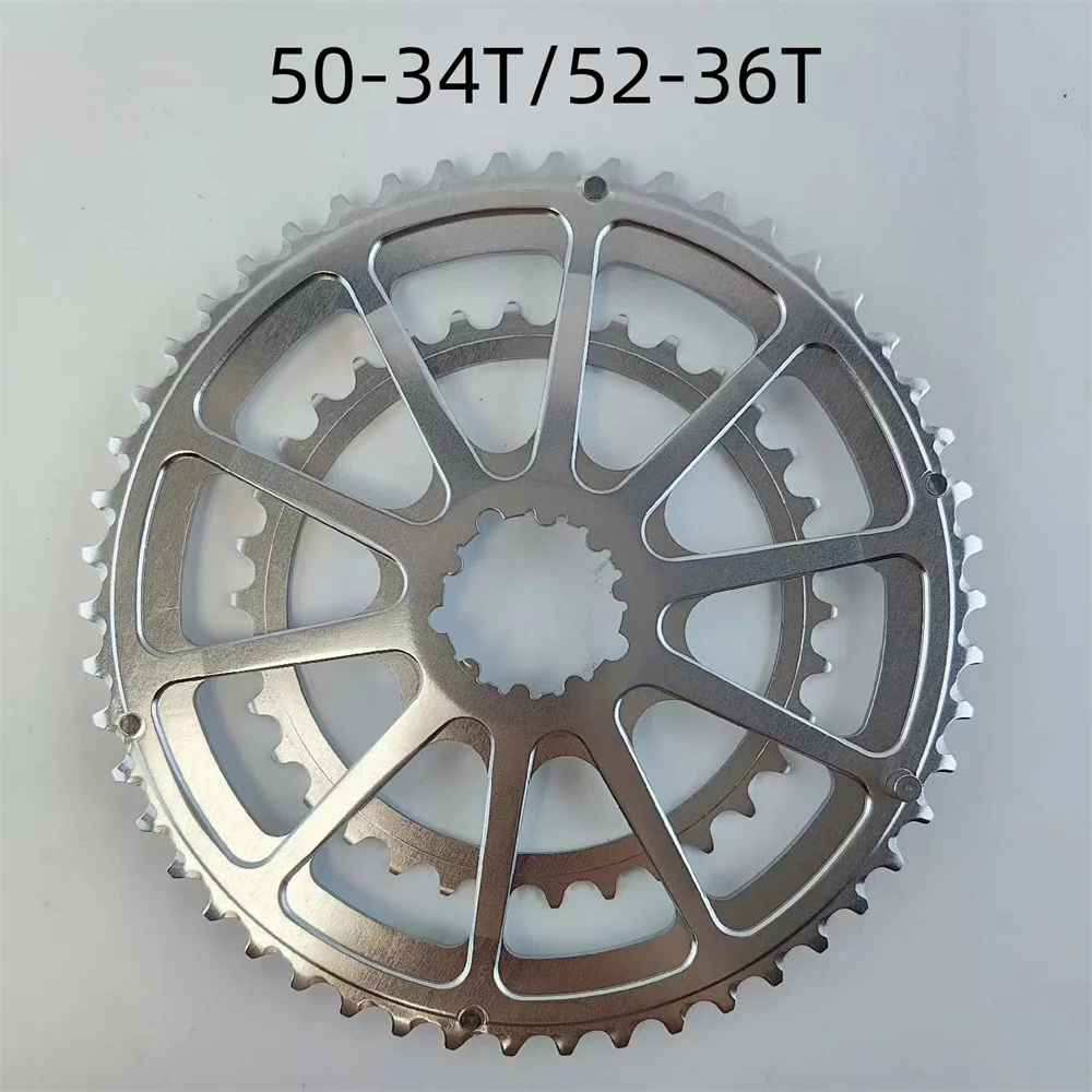 Road bike double chainring 50-34T/52-36T for Polished silver chainwheel Ultralight 7075 aluminum alloy 8-9-10-11-12speed