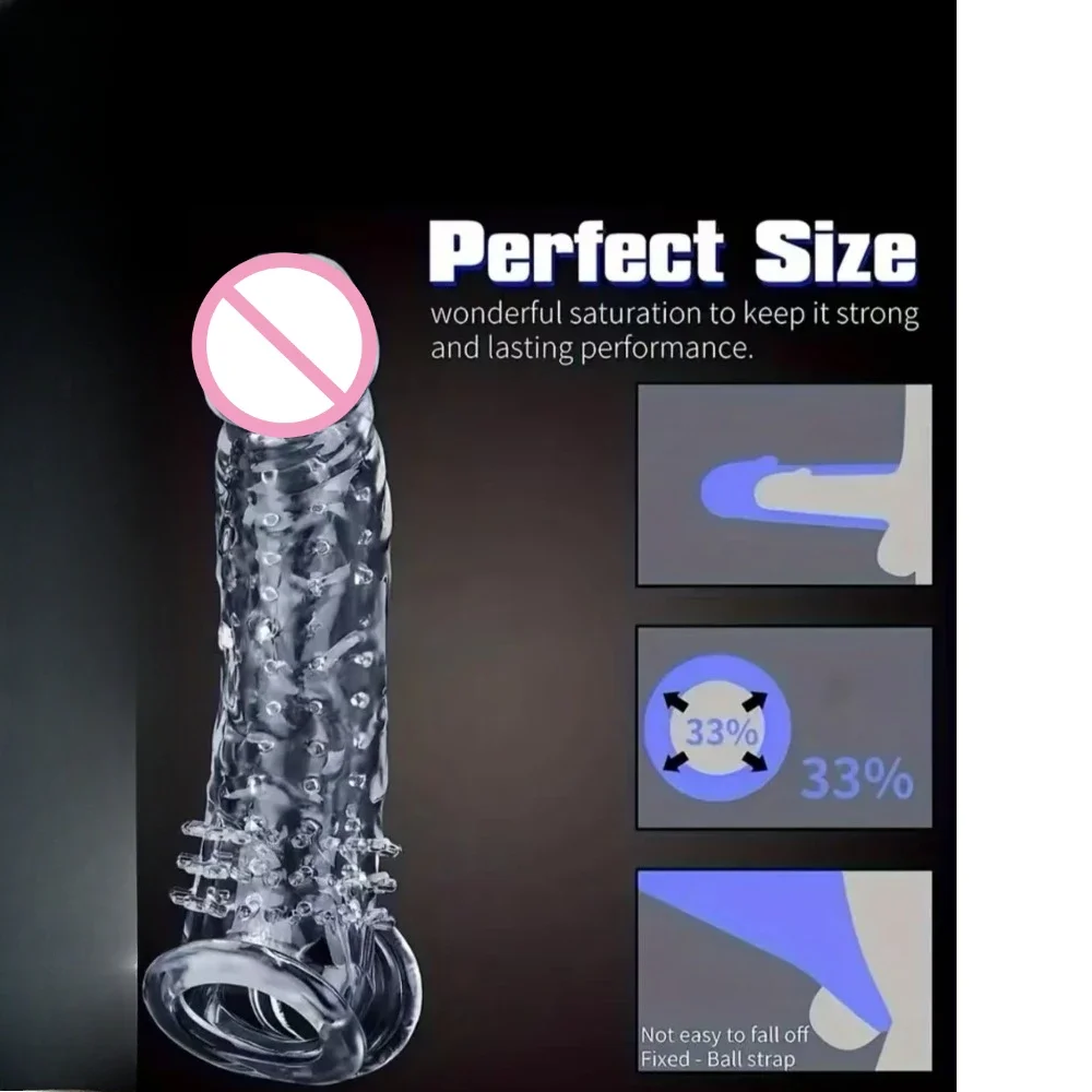 Penis Sleeve for Men Thickening and Lengthening Spike Reusable Condoms Delay Ejaculation Cock Ring Extender Adult Sex Toy