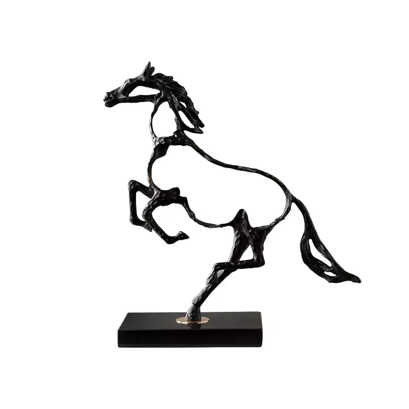 Abstract Art Gallery Metal Decor Crafts Ornaments Black Iron Hollow Carved Horse Sculpture for Office Study Room Furnishings