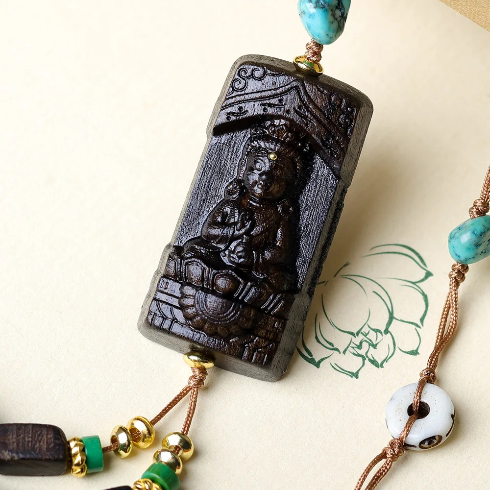 Bransoletka z agarwoodu Dalagan, wielokręgowa, bransoletka kulturowa, bransoletka Guanyin, bransoletka z trójokim koralikiem nieba, buddyjski naszyjnik z koralików.