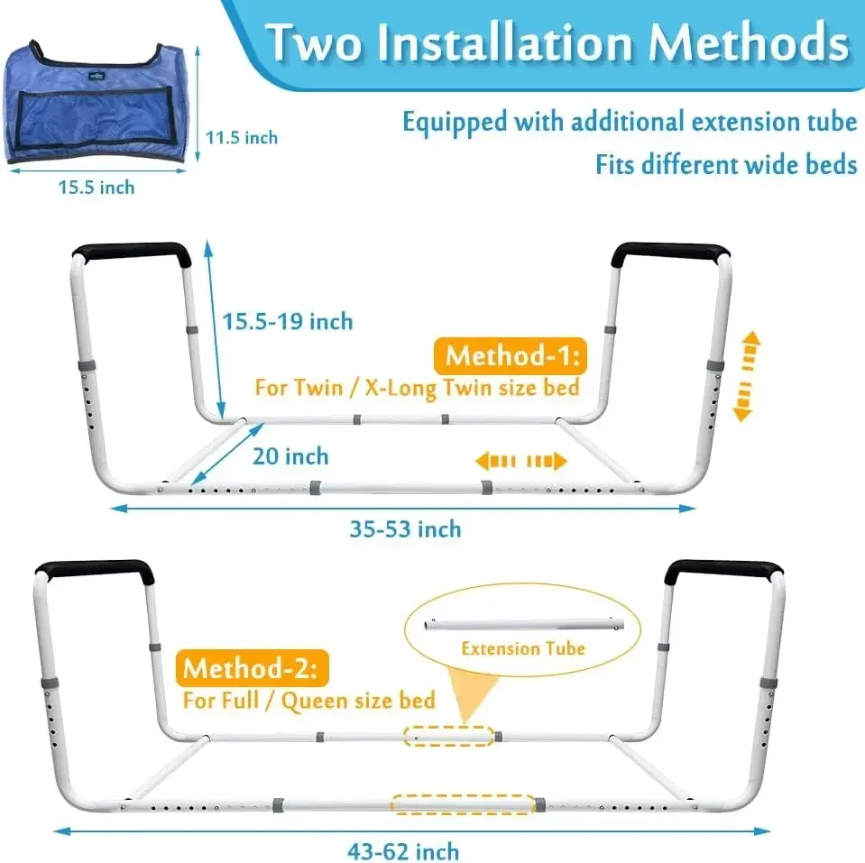 Bed Rail U Bar for Medical Safety Assisting Rails Support for Elderly Adults Under Mattress Handrail Hospital Dual R