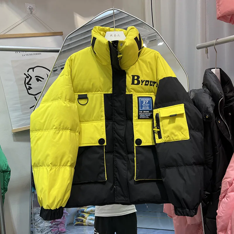 Jaqueta casual grossa curta para puffer feminina, casaco, gola alta, roupas de inverno, parka de neve, streetwear, quente