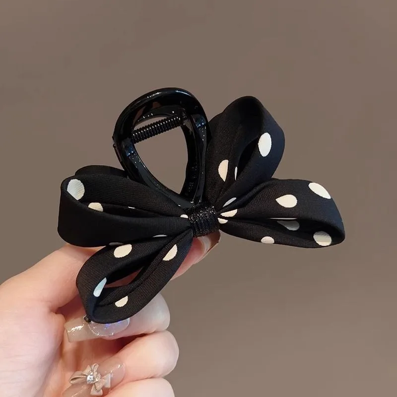 Elegant Korean Polka Dot Hair Bow Clip