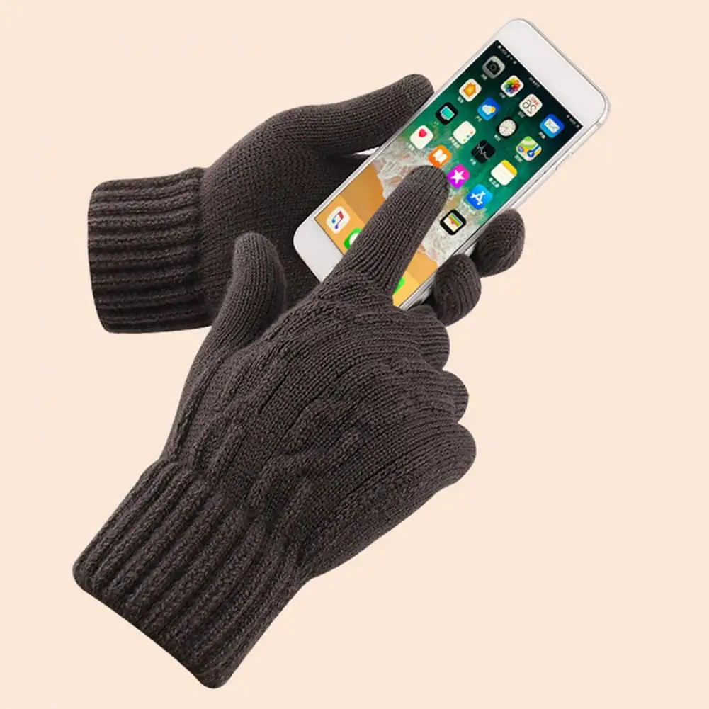 1 Pair Unisex Winter Gloves Five Finger Diamond Stripe Mittens Heat Retention Touch Screen Cold-proof Cycling Riding Gloves