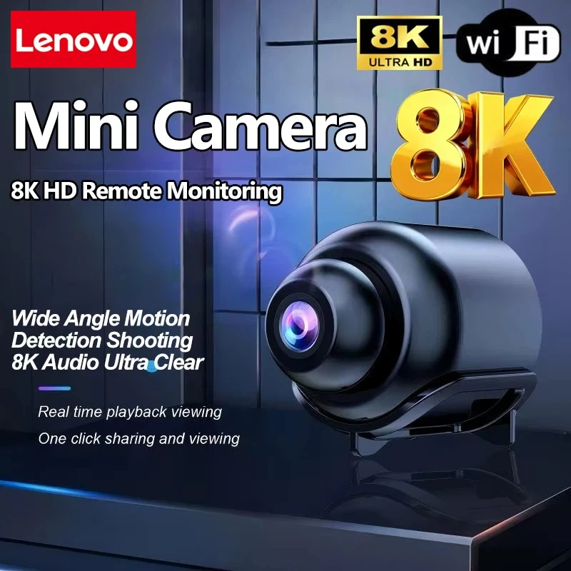 Lenovo Mini 8K HD Camera WiFi Wireless Night Vision Motion Detection Video Camera Home Security Camcorder Audio Video Recorder