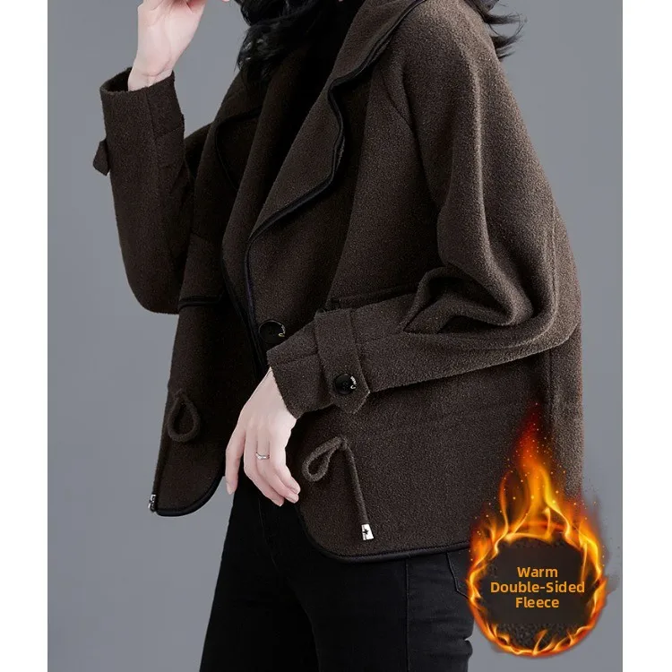 Faionable Double face laine ort manteau Jaet Thiened automne hiver vêtements d'extérieur pour femmes Sli haut trajet Sle couleur Pure