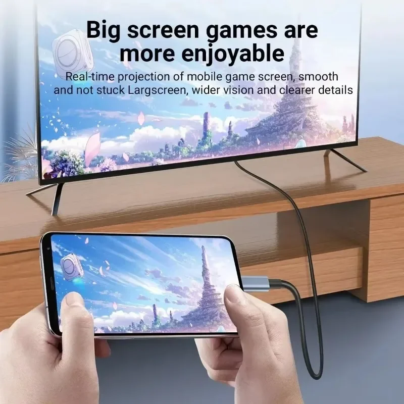4K HD Video Conversion Cable TypeC to HDTV - Same Screen TV Computer 2 Meters Braided Projection