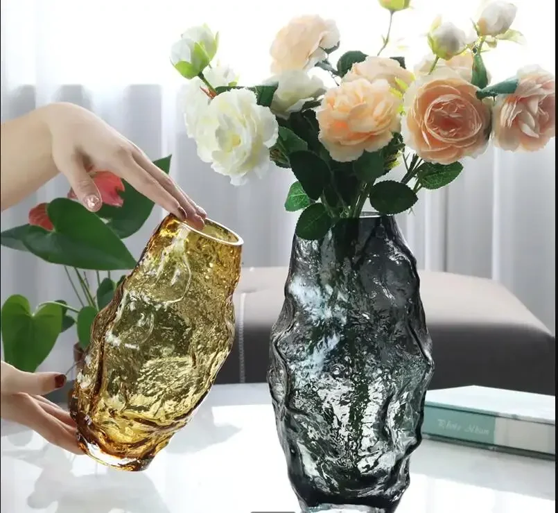 Transparent Glass Vase Aquatic Decoration Crafts Home Art Living Room Dining Table Flower Arrangement