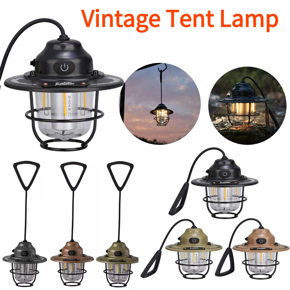 

Portable Solar Lantern Lamp Outdoor Hanging Tent Lamp Waterproof Vintage Metal Solar Lights with Tungsten Bulb for Patio Garden