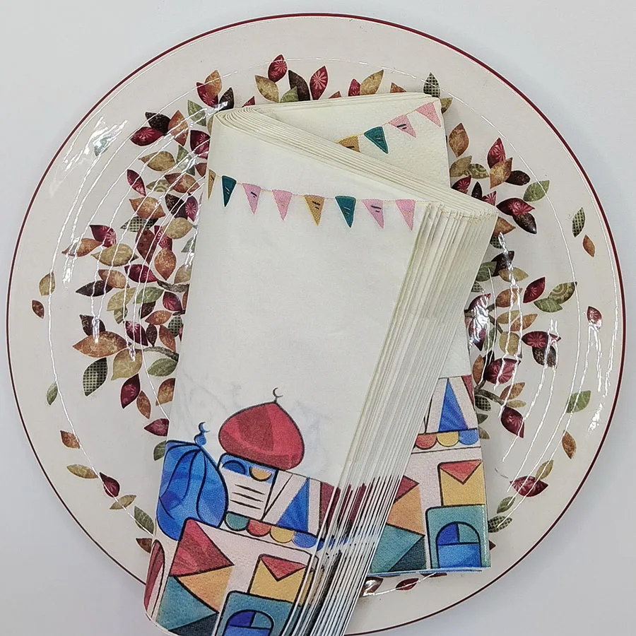 10/20 قطعة 33 سنتيمتر 2 طبقة رمضان تحت عنوان المناديل الملونة ، أعلام لب الخشب الأصلي ، المفارش ورق الزخرفية ، DIY Decoupage ورقة #4