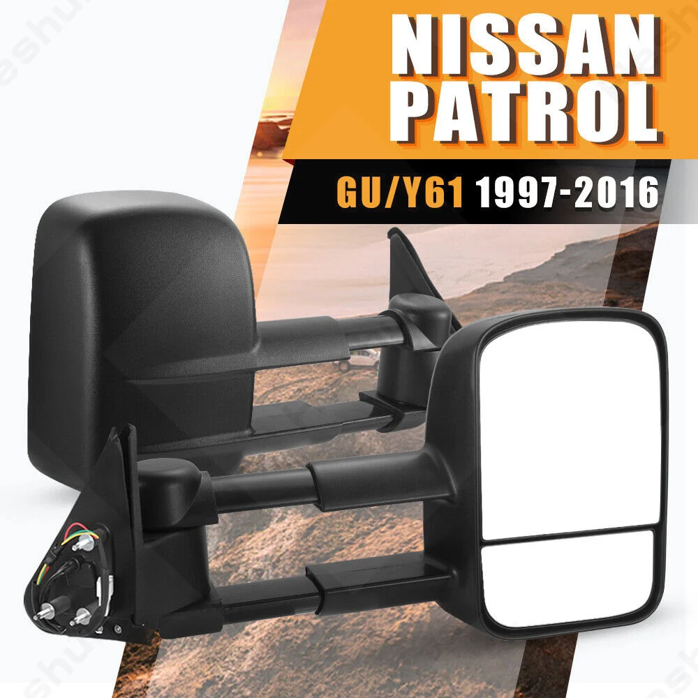 Pair Tow Mirrors For Nissan Patrol Y61 / GU 1997 1998 1999 2000 2001 2002 - 2016 Extendable Towing Mirrors Rear View Side Mirror