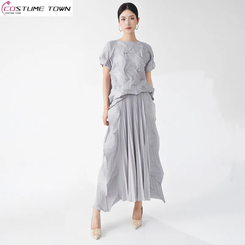 

Summer new high-end irregular casual T-shirt short sleeved top+versatile skirt two-piece set