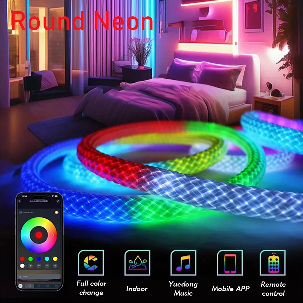 Round Mesh Neon LED Rope Strip Light APP & Remote Control DIY Color Neon Lamp Suitable for Indoor and Outdoor and Holiday Decor
