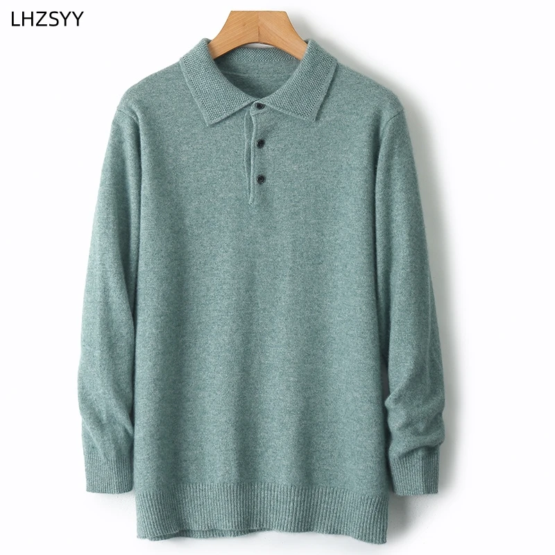 Lhzsyy 100% Merinowolle heiße Strickjacken Männer Revers Pullover Langarm Polo-Ausschnitt Pullover lose Tops Strick kleidung großes Hemd