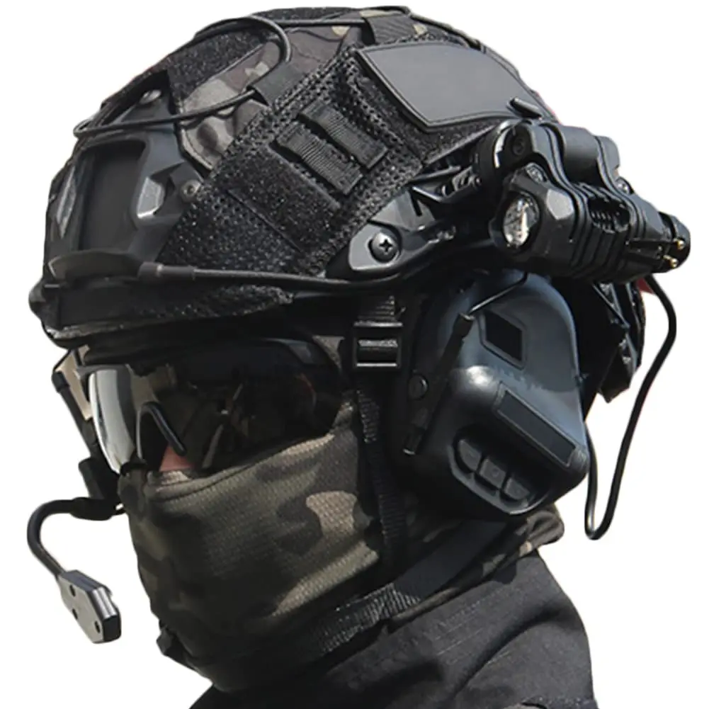 FAST Airsoft Helmet Set, with Four Eyes Telescope Model and Soundproof Headphones, Flashlights, Goggles, Signal Lights Etc