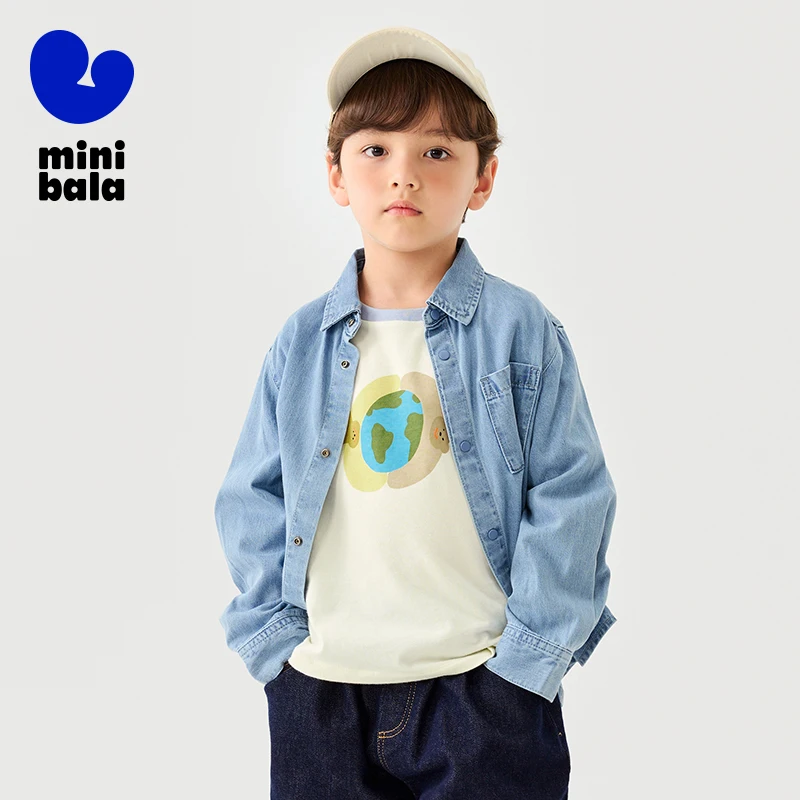 Mini Bala Boys' Shirt 2025 New Spring Children Long Sleeve Baby Top