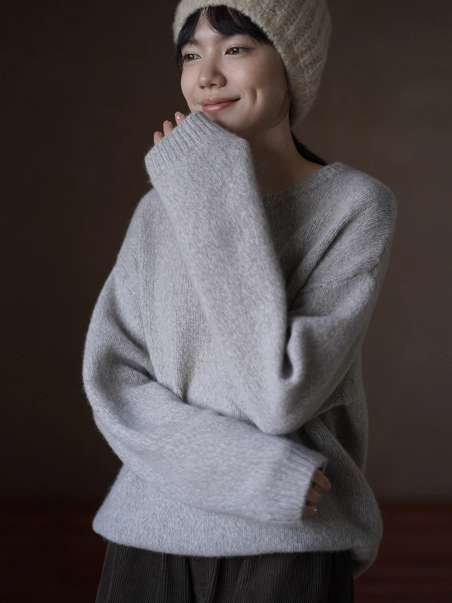 

Slimming Effectiven Soft Blend of Wool And Alpaca Hair Loose Fit round Ne Sweater Comfortable Knitted Long Sve Top