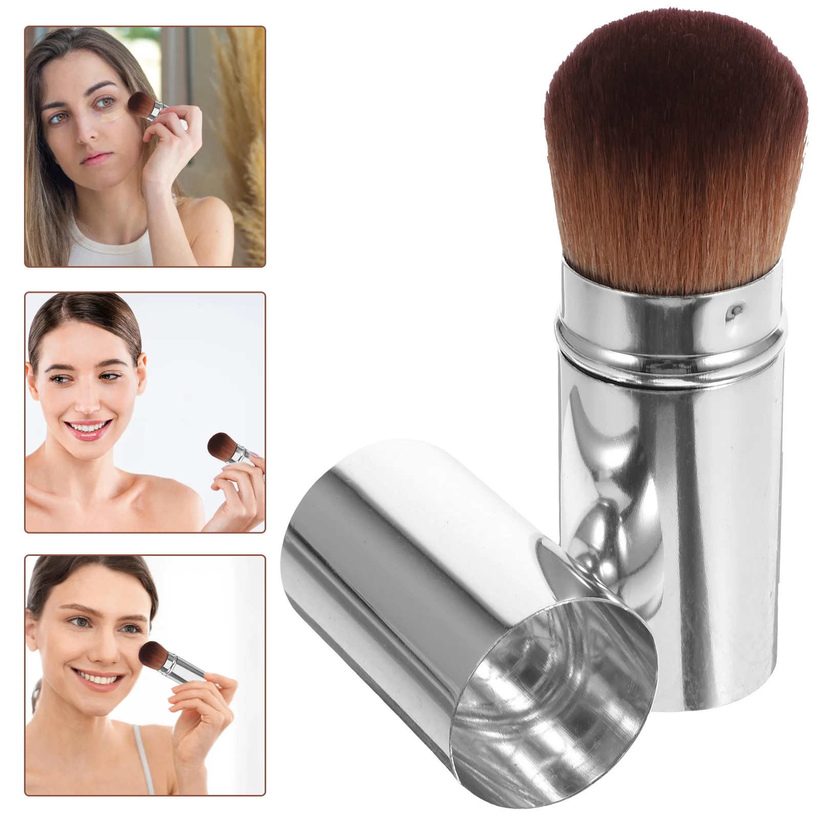 

1 Retractable Metal Powder Foundation Brush for Liquid Face Makeup Applicator Portable Travel Size No Shedding