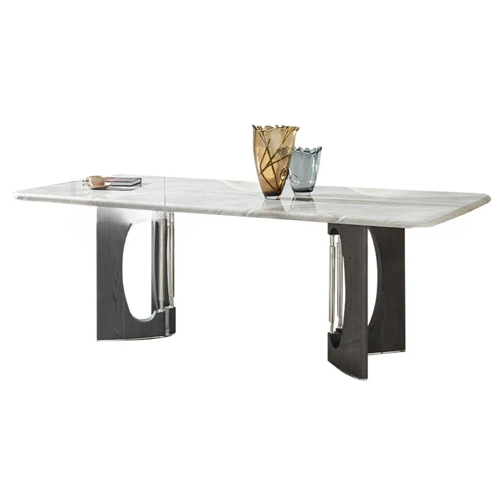 Italian marble dining table black household rectangular high-end dining table