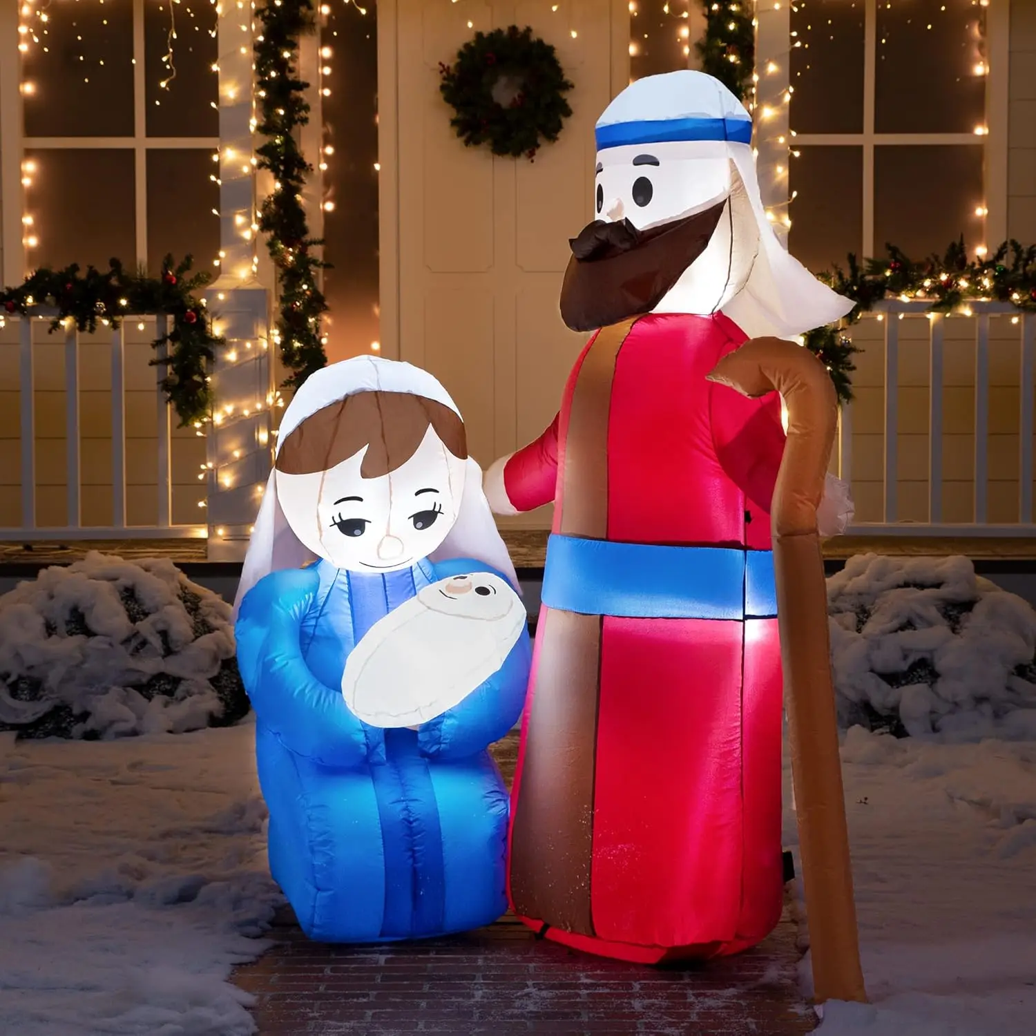 JOYFY 6 pies de alto Navidad inflable Jesús familia decoración Navidad inflable Natividad para el hogar fiesta de Navidad decoración de invierno