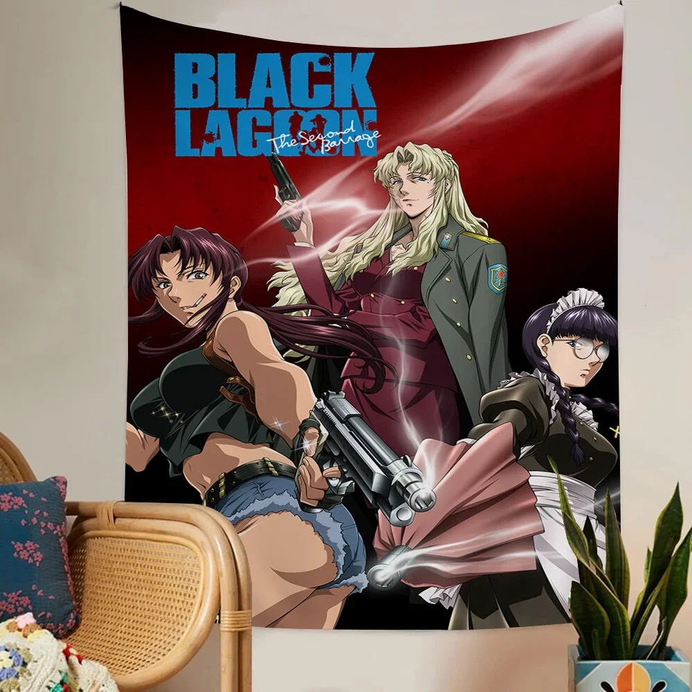 BLACK LAGOON Cartoon Chart Tapestry Art Science Fiction Room Home Decor Cheap Hippie Wall Hanging
