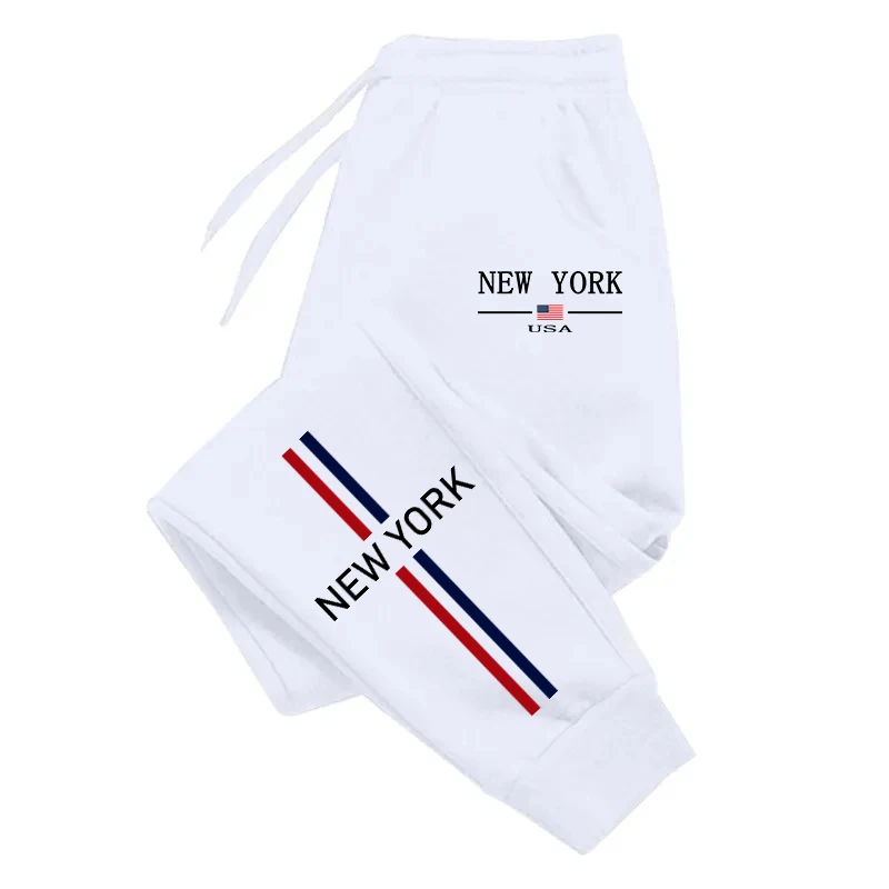 أزياء تنوعا عارضة القطن الرجال السراويل مريحة الرياضة الشارع Sweatpants للجنسين الخريف والشتاء طباعة نيويورك