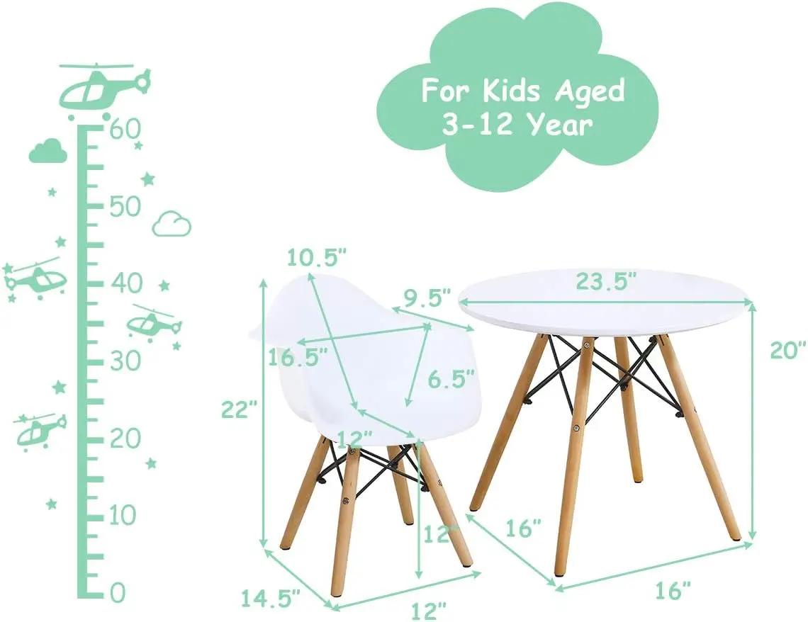 Costzon-Conjunto de mesa redonda infantil e 4 cadeiras, estilo moderno do meio do século, material não tóxico, seguro e durável, ideal para berçário