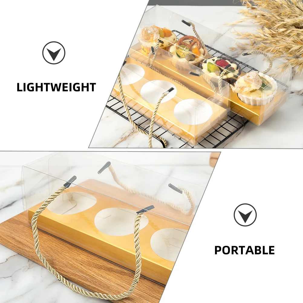 

10 pcs Cake Box Set Plastic Cupcake Boxes Clear Containers Handle Rectangle Dessert Packaging Reusable Birthday Party Wedding