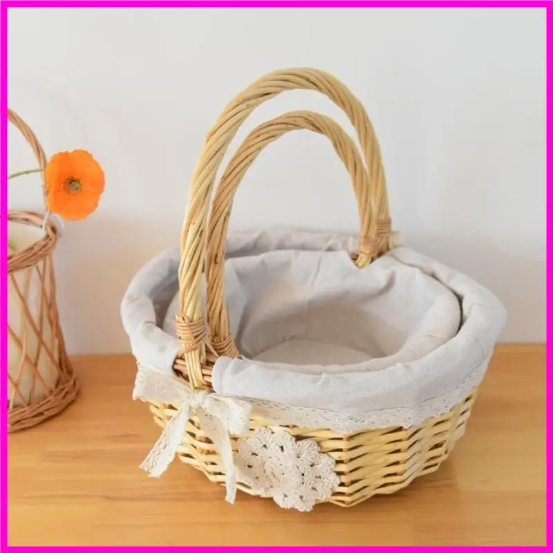 57BE PORTABLE OVAL HANDBASKET مع ملحق بطانة النسيج للتسوق والنزهات تصاميم مواد الصفصاف القوية