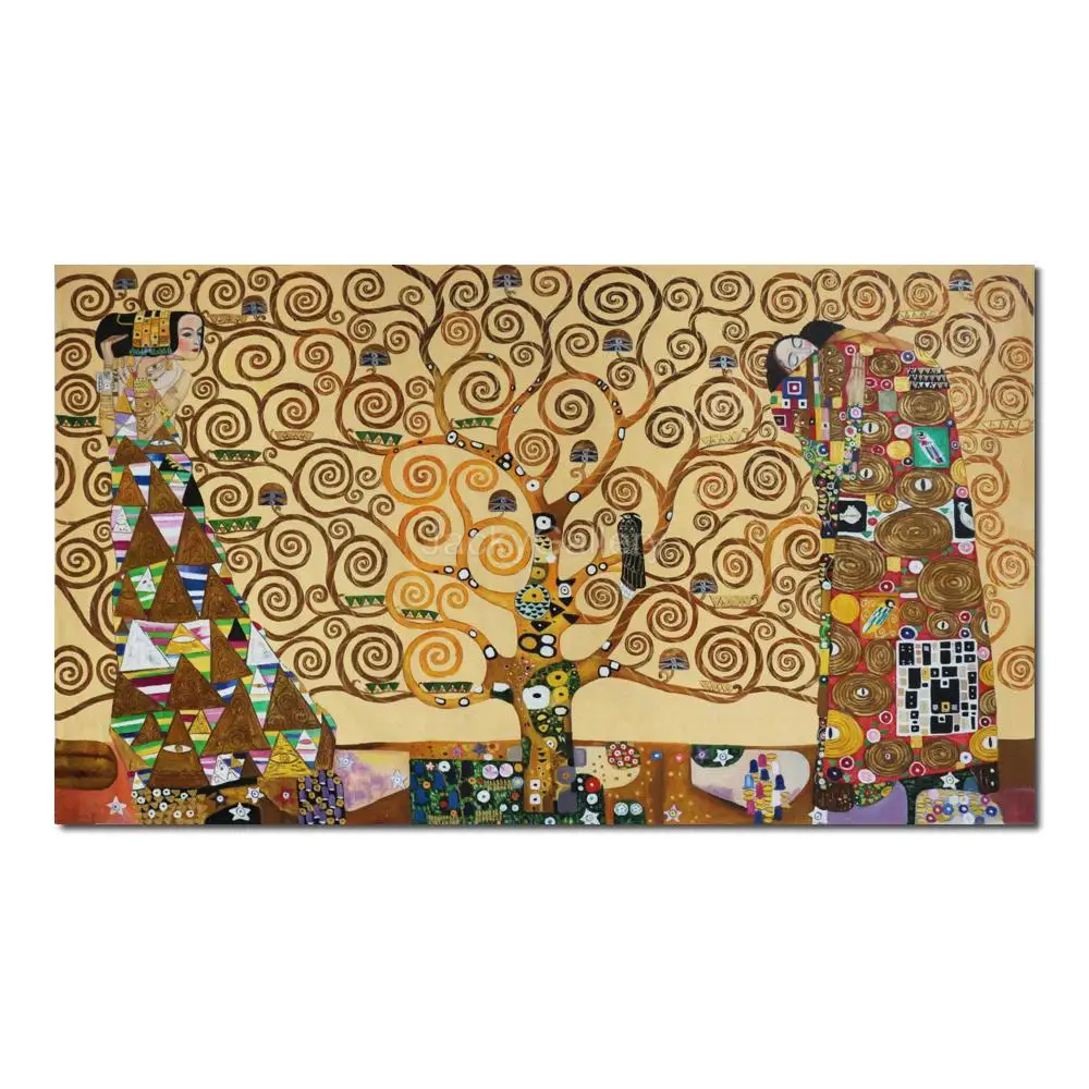 Hand Painted Gustav Klimt Landscape Tree Life Romanticism Oil Painting Canvas Masterpiece for Bright Spaces Display
