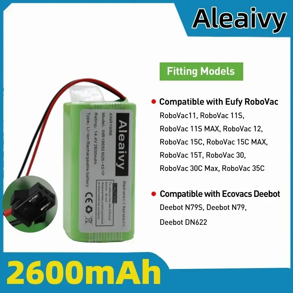 14.4V 2600mAh 18650 Li-ion Battery for Conga Excellence 990 Ecovacs Deebot N79 N79S DN622622 Eufy RoboVac 11 11S RoboVac 30 Etc.