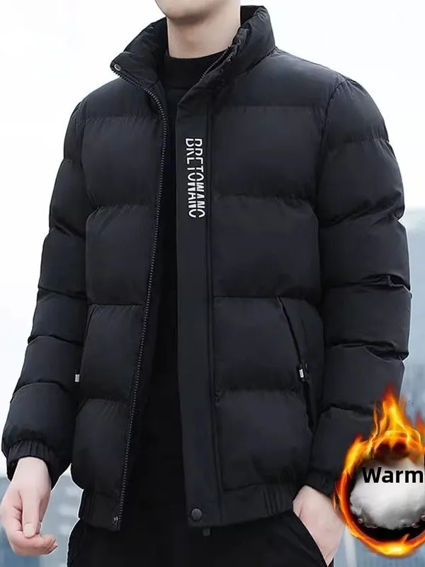 

Men's Fashionable down Cotton Jacket Stand Collar Thickened Warm Casual Long Sleeve Zipper Closure Color Polyester