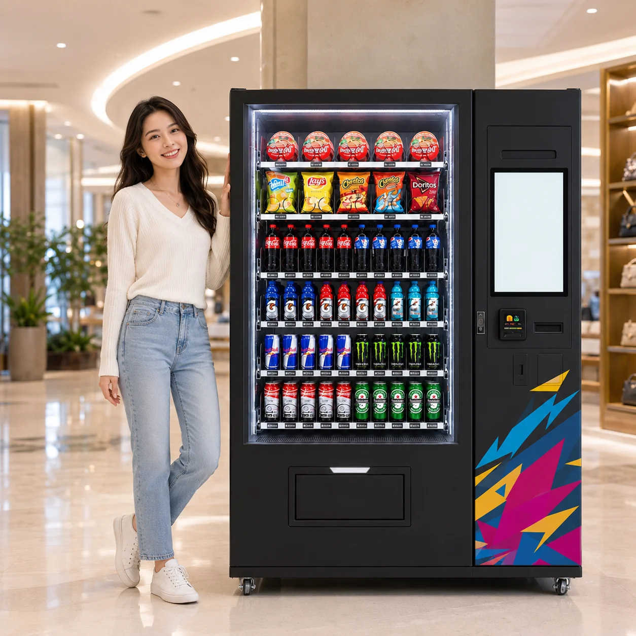 RUNYANG Custom Outdoor Coin Operated Touch Screen Snacks Drink Automatic Ai Vending Machine for Foods and Drinks