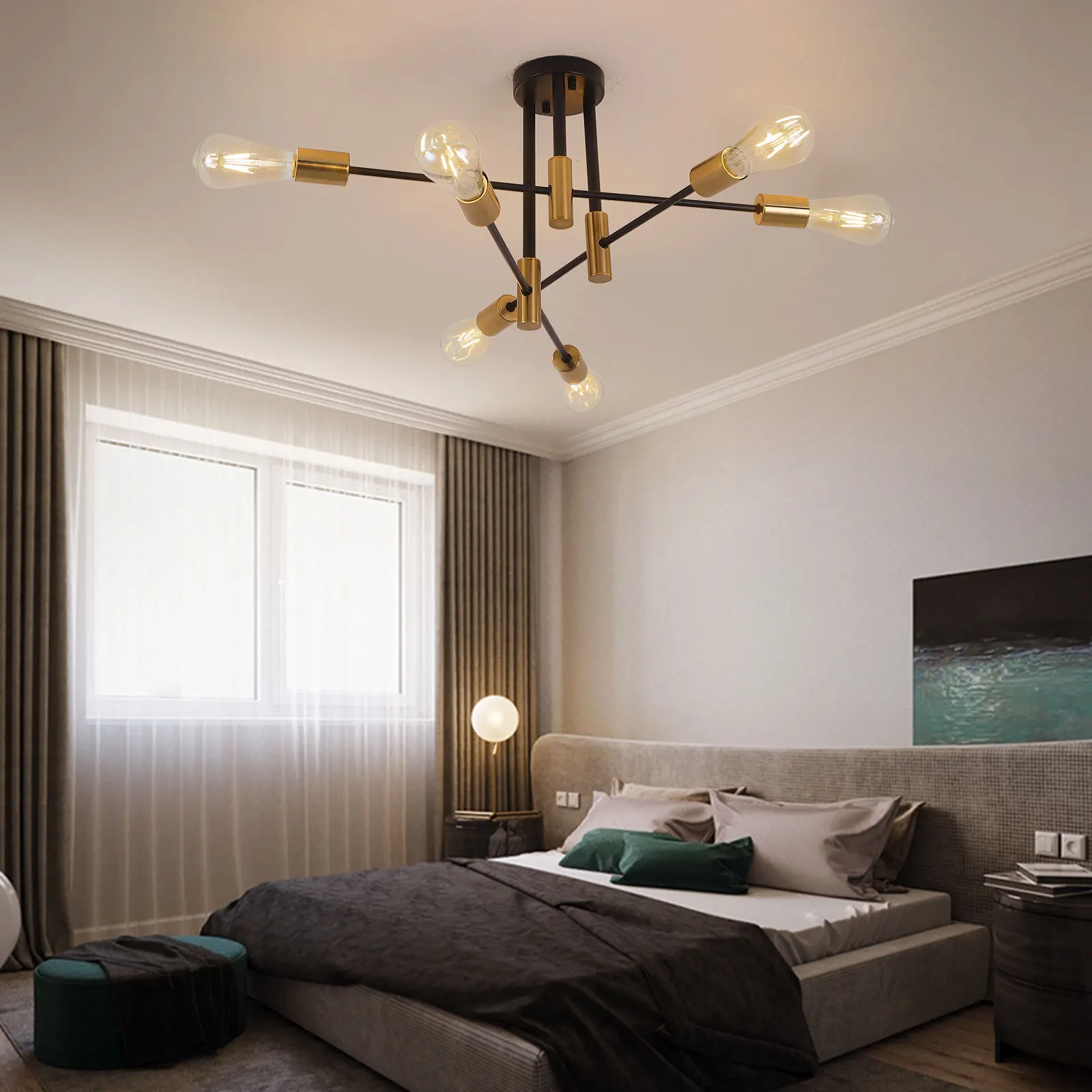 Industrial Pendant Light Living Room Chandelier Semi Flush Mount Ceiling Lamp