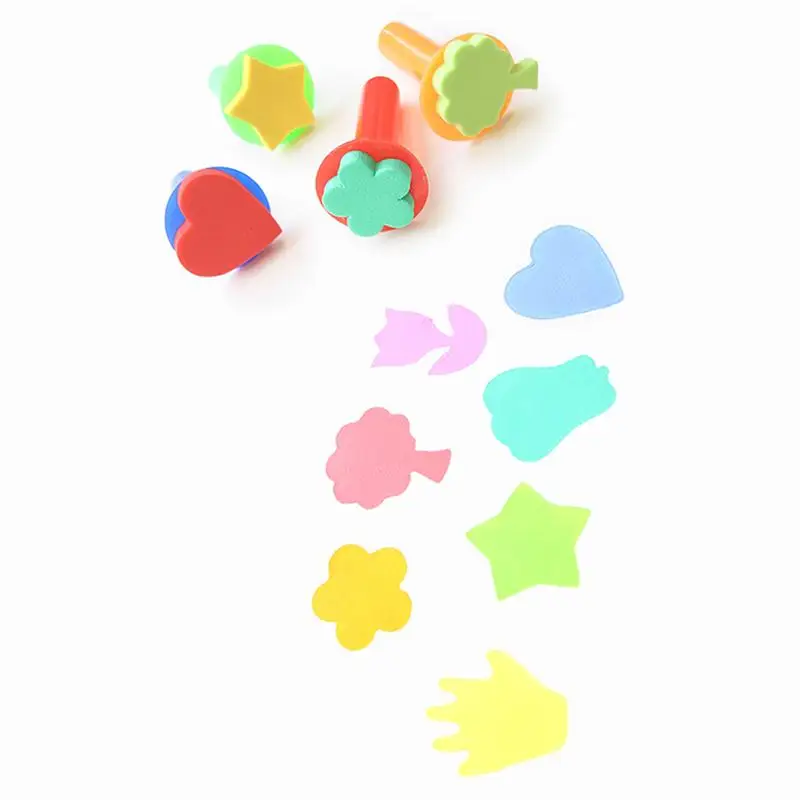 6pcs DIY Painting Sponge Brush Set Sponge Stampers Graffiti Ink Stamp Drawing Tools for Kids Student (Random Pattern and Color)