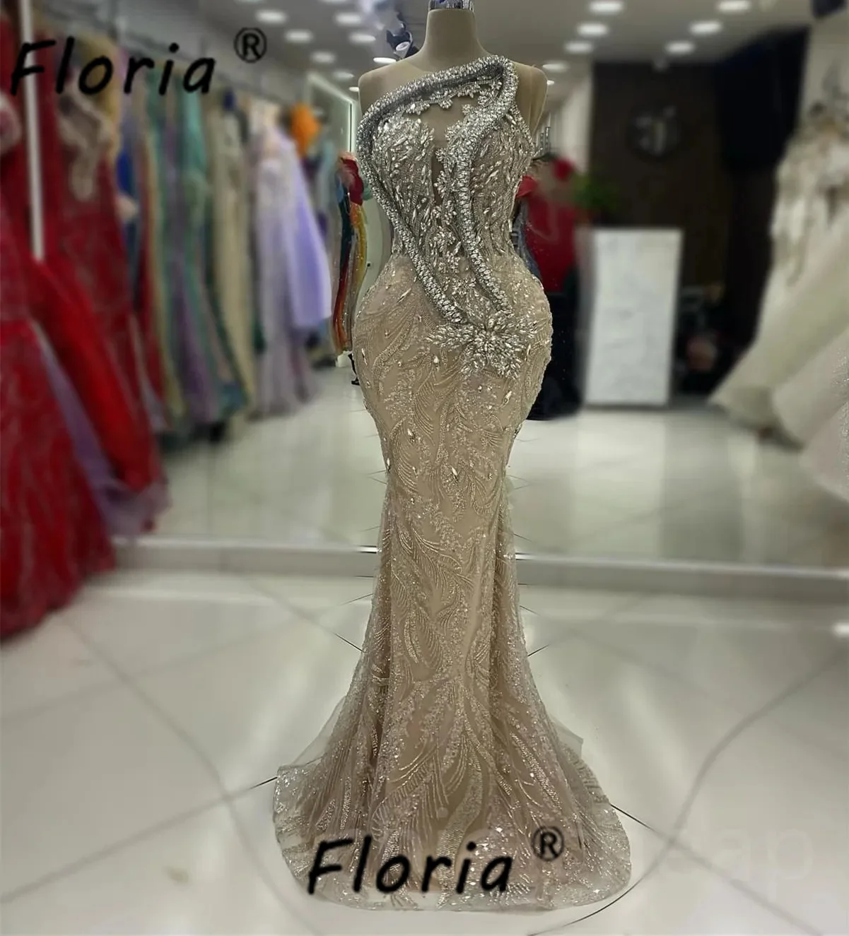 

Luxury Champagne Wedding Dress Beaded Crystal Appliques Mermaid Special Party Gown Prom Customized African Vestidos de Gala 2026