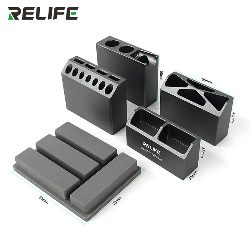 RELIFE-caja de almacenamiento combinada de RL-001F, aleación de aluminio, reparación de teléfonos móviles, pinzas, destornilladores, piezas de