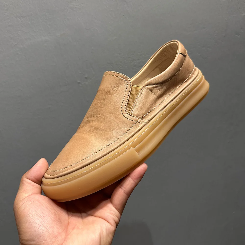 

QHCCID High Quality Brand Men's Genuine Leather Shoes Soft Soles Comfortable Loafers Non Slip Outdoor Men's Flat Shoes