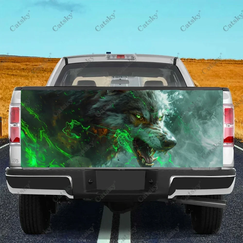 Wolf with Red Eyes Truck Tailgate Wrap Professional Grade Material Universal Fit for Full Size Trucks Weatherproof