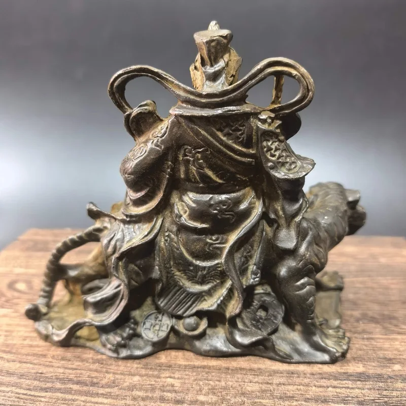 Brass statue of Zhao Gongming riding a tiger, God of Wealth craft, home and office desk decoration