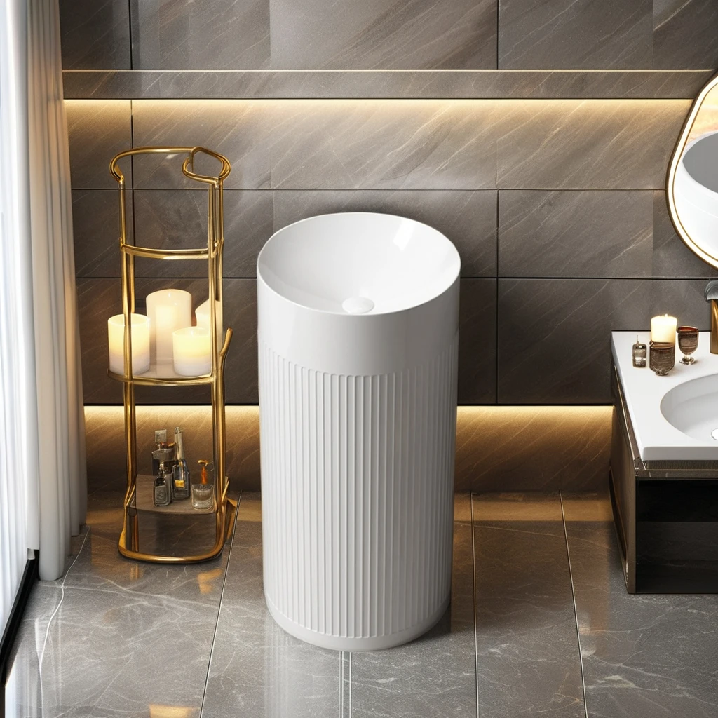 

High Quality Modern Design Hotel Pedestal Basin New Patented Striped Ceramic Bathroom Sink Standing Type In Matte Black White